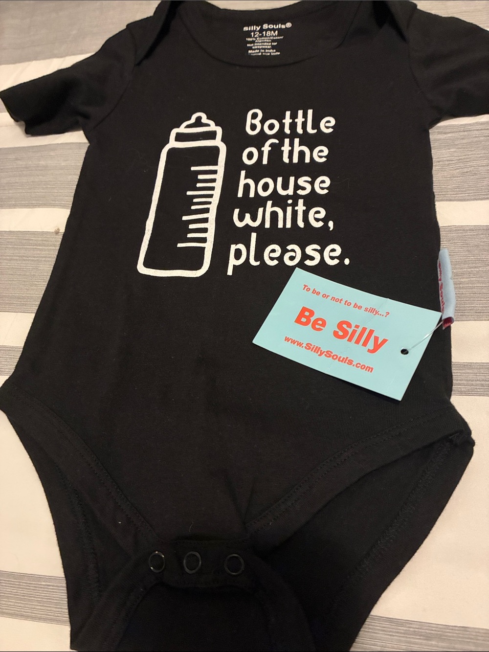 Silly Souls Black Baby Onesie with White Bottle Graphic